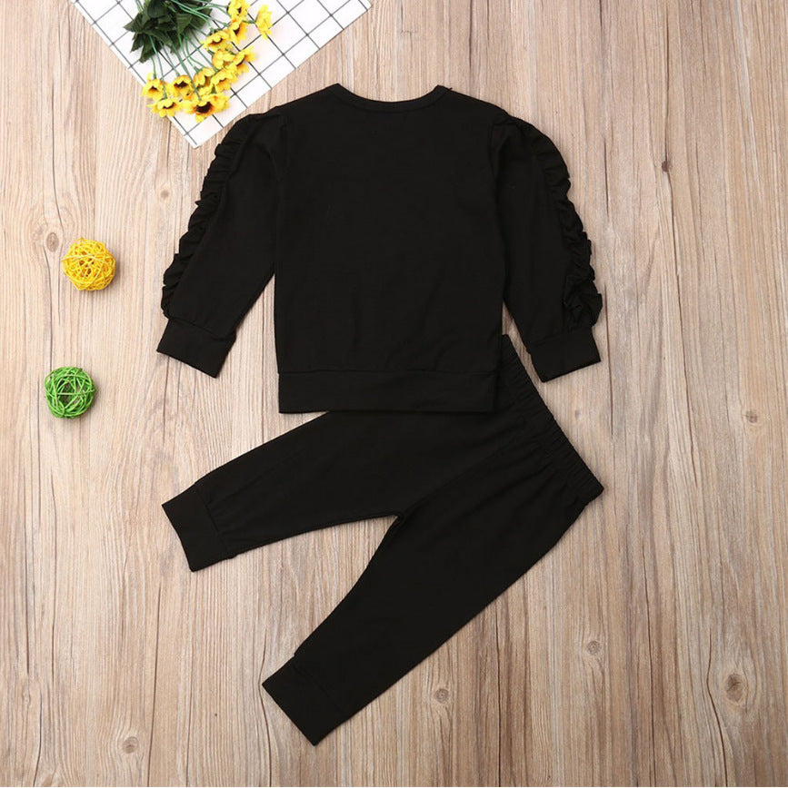 Conjunto Infantil Recém-Nascido Meninos/Meninas – Moletom de Manga Longa com Babados + Calça, Roupa 2 Peças Outono/Inverno