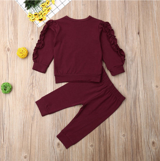 Conjunto Infantil Recém-Nascido Meninos/Meninas – Moletom de Manga Longa com Babados + Calça, Roupa 2 Peças Outono/Inverno
